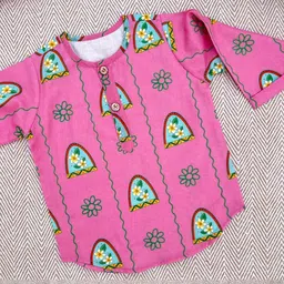 Bhaakur Kids Floral Printed Round Neck Long Sleeves Kurta & Pyjamas image 2