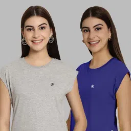 Friskers Grey & Blue Slim Fit Sports T-Shirts - Pack Of 2-image-65