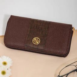 Carlton London Brown Textured Zip Around Wallet for Women-picture-0