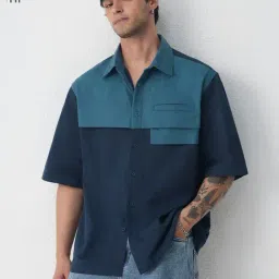 The Souled Store Blue Cotton Loose Fit Colour Block Shirt-picture-41