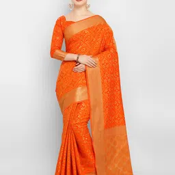 Saree mall Orange Silk Blend Woven Design Kanjeevaram Saree-image-91