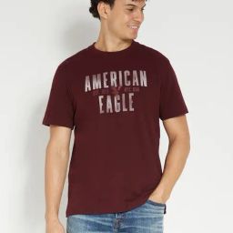 American Eagle Men Burgundy Logo Graphic T-Shirt-picture-6