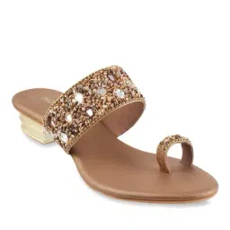 Mochi Women's Antique Gold Toe Ring Sandals-image-81