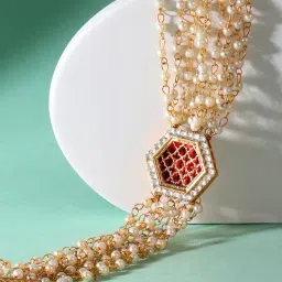 Zaveri Pearls Red Centre Piece Multistrand Pearls Ethnic Bracelet-ZPFK14405-image-48