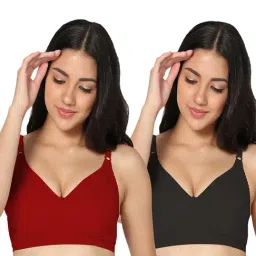 IN CARE Red & Black Full Coverage Non-Wired T-Shirt Bra - Pack of 2-image-93