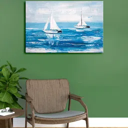 999Store Blue & White Winter Nature On Snow Boats Framed Canvas Painting Wall Art-picture-34