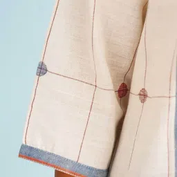 Jaypore Natural White Cotton Jamdani Printed Flared Fit Kurta image 5