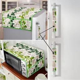 E-Retailer 4Pc Green Patterned Waterproof Refrigerator & Handle Cover With Oven Cover-picture-38