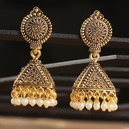 ANIKAS CREATION Gold-Plated Antique Dome Shaped Jhumkas-picture-27