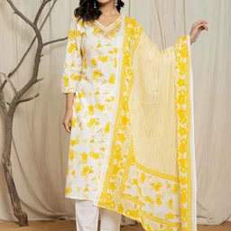 V.S.Creation Women Floral Printed Pure Cotton Kurta with Trousers & With Dupatta-picture-16