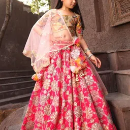 Fayon Kids Girls Floral Embroidered Ready to Wear Lehenga & Blouse With Dupatta-picture-33