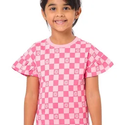 Nuego Girls Checked Bio Finish T-shirt-image-27