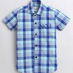 Polka Tots Half Sleeves Chequered Shirt - Blue-picture-14