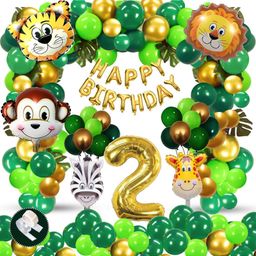 Bubble Trouble Jungle Theme 2nd Birthday Decoration for Kids Boys Girls Animal Safari Foil Balloon No 2 Celebration Pack of 71- Multicolor-picture-25