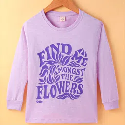 Olio Kids Cotton Knit Full Sleeves T-Shirt With Text Print - Purple-picture-16