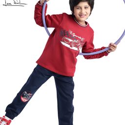 arias by lara dutta Arias Cotton Brushed Terry Knit Full Sleeves Sweatshirt & Joggers Set with Racing Theme Print - Red & Navy-picture-28