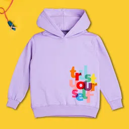 NUSYL Fleece Full Sleeves Trust Your Self Text Printed Hoodie - Lilac-picture-23