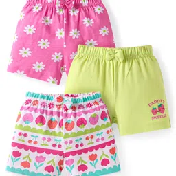 Babyhug Single Jersey Knit Mid Thigh Shorts Floral Print Pack of 3 - Pink Lime Green & White-picture-19