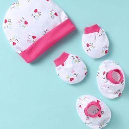 Ben Benny 100% Cotton Knit Cap Mittens & Booties Set With Text Print Pink - Diameter 10 cm-picture-36