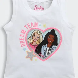 Barbie by Tiny Girl Cotton Sleeveless Characters Printed Top - White-picture-23