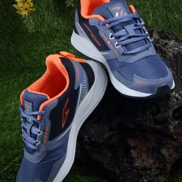 asian Mesh Detailed & Colour Blocked With Lace Up Running Shoes - Slate & Navy Blue-image-98