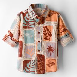 Rikidoos Full Sleeves Leaves Printed Shirt - Peach-picture-18