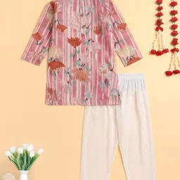 The Magic Wand Cambric Cotton Woven Full Sleeves Floral Printed Kurta Pyjama Set - Pink-image-65