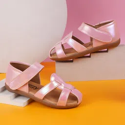 Jazzy Juniors Glossy Finished Velcro Closure Gladiator Sandals - Pink-picture-12