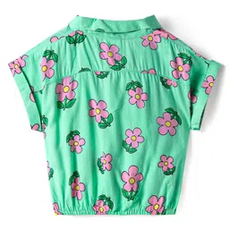 Babyhug Rayon Woven Half Sleeves Top With Floral Print - Sea Green image 2