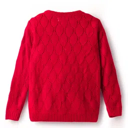 Babyoye Knitted Full Sleeves Solid Dyed Front Open Sweater - Red image 2