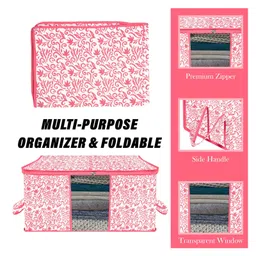 Kuber Industries Underbed Storage BagNon-Woven Leaf Print Blanket CoverRazai CoverDuvet Cover Transparent Window & HandleLargePack of 2,Orange, image 4