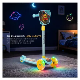 Baybee Joyster Kick Scooter for Kids with 4 Height Adjustable | Foldable Runner Scooters with Magic Board & LED Lights | 3 Wheel Baby Scooters with Rear Brake, Skate Scooter for kids (Green) image 4