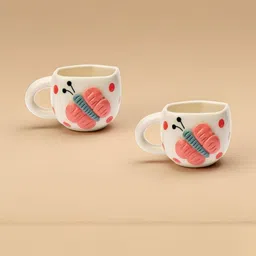 Kraftlik Handicraft Set of 2 Handmade Butterfly Painted Textured Ceramic Glossy Mugs image 5