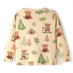 Babyoye 100% Cotton Knit Eco Jiva Finish Full Sleeves T-Shirt & Dungaree with Teddy Patch & Print - Brown & Cream image 5