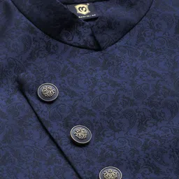 Manyavar Men Navy Blue & Beige Ethnic Motif Printed Sherwani and Churidar Set image 5