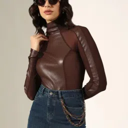 SHOWOFFFF Brown Faux Leather Top-picture-17