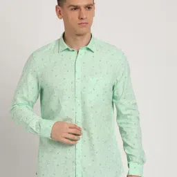Turtle Mint Green Cotton Slim Fit Printed Shirt-image-87