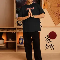 The Souled Store Black Cotton Loose Fit Printed T-Shirt image 5