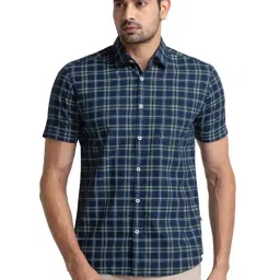 Parx Green & Navy Slim Fit Check Shirt-image-71