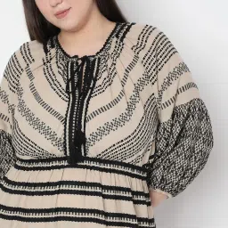 Vero Moda Curve Beige Cotton Print Three-quarters Midi Dress image 5