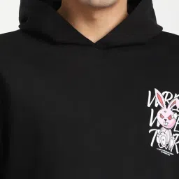 R&B Black Cotton Regular Fit Printed Hoodie image 3