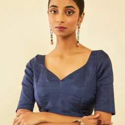 Soch Blue Printed Saree With Unstitched Blouse image 5