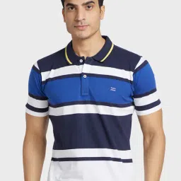 Colorplus Blue Cotton Tailored Fit Striped Polo T-Shirt-image-26