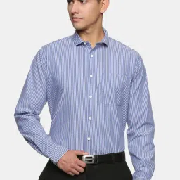 Don Vino Blue Slim Fit Striped Shirt-image-8