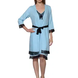 PATRORNA Light Blue Nighty With Robe-picture-33