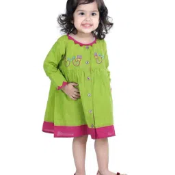 BownBee Kids Green & Purple Cotton Embroidered Frock-image-30