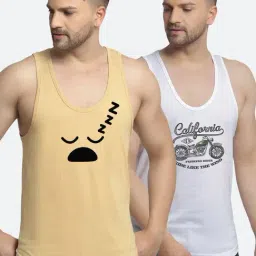 Friskers Multi Cotton Slim Fit Printed Gym Vest - Pack of 2-picture-21