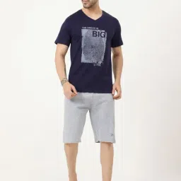 Masculino Latino Navy Blue & Grey Regular Fit Printed Nightwear Set-picture-28