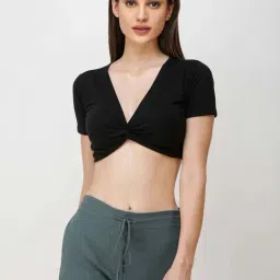 Cation Black V Neck Crop Top-image-92