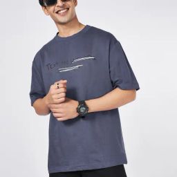 People by Pantaloons Nightshadow Blue Cotton Boxy fit T-Shirts-picture-8